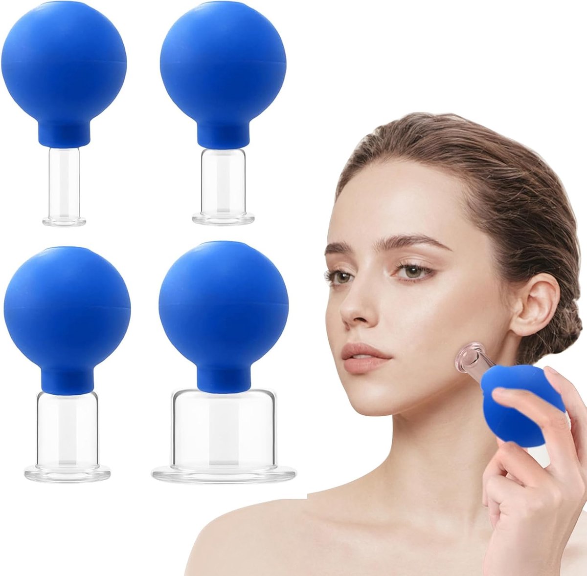 4 Silicone Cupping Glasses With Silicone Suction Cup Cupping Face Set Against Wrinkles, Tensions and Pain Relief(Blue) - ShopVlot