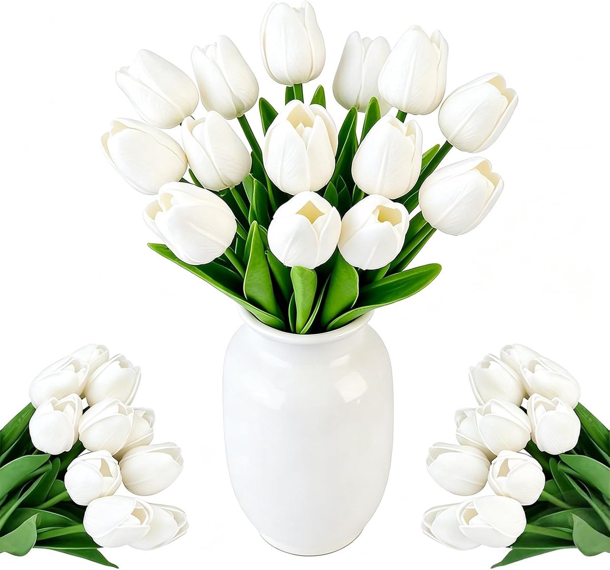 12 stuks witte kunsttulpen als echte kunstbloemen met draadsteel, ideaal tulpenboeket, kunstmatige tafeldecoratie voor - ShopVlot