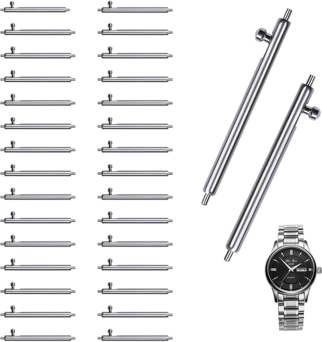 Pack of 30 Bracelet Needles with Quick Release Stainless Steel Spring Clip 22 mm / 24 mm Compatible with Smart Watch - ShopVlot