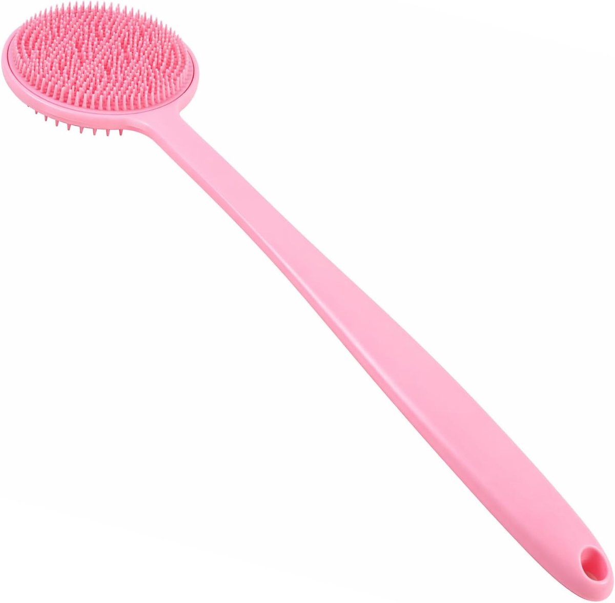 Roze siliconen rugborstel met lange steel, dubbelzijdige doucheborstel 38 cm, massage- en peelingborstel voor lichaam - ShopVlot