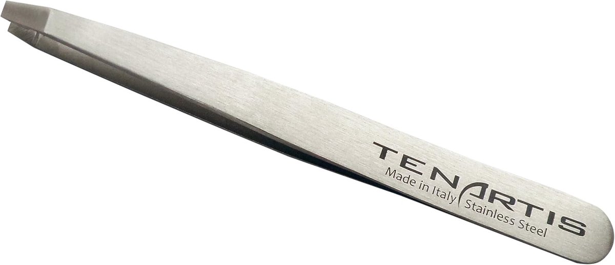 Eyebrow tweezers made of stainless steel, straight - Tenartis Made in Italy plastic case - ShopVlot