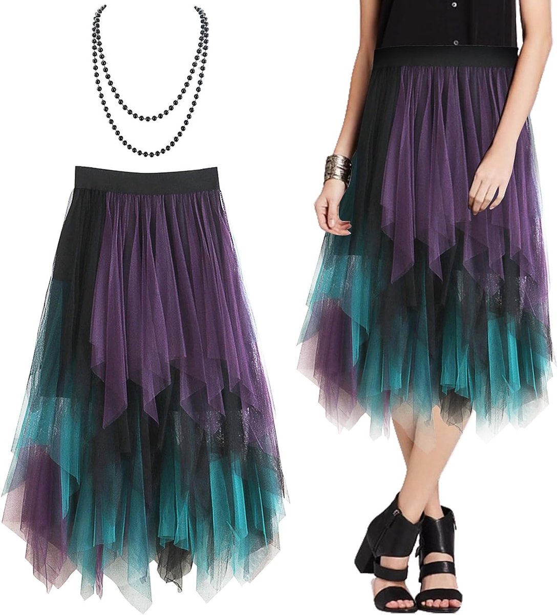 Ladies Tulle Skirt, Costume Tulle Irregular Mesh Pleated High Waist Midi in A-line Ladies Irregular Underskirt Layered - ShopVlot