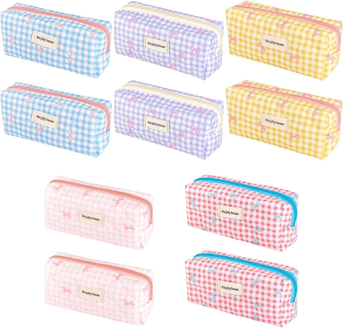 10 stuks 5 kleuren gewatteerde gezwollen make-up tas geruite strik cosmetische koffer, reizen toilettas organizer - ShopVlot