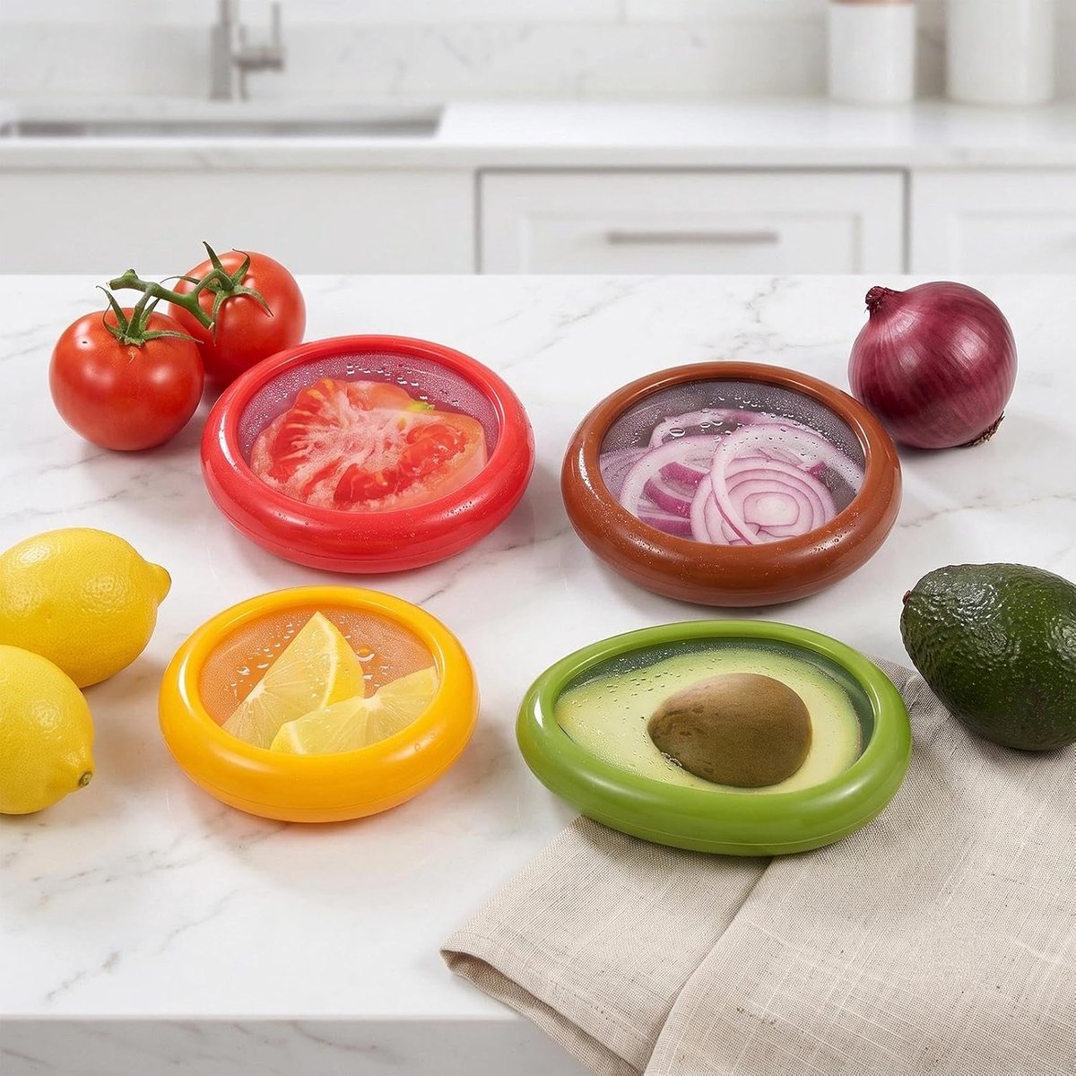 4 Stuks Fruit en Groentebesparers, Herbruikbare Fruitopbergdoos - ShopVlot