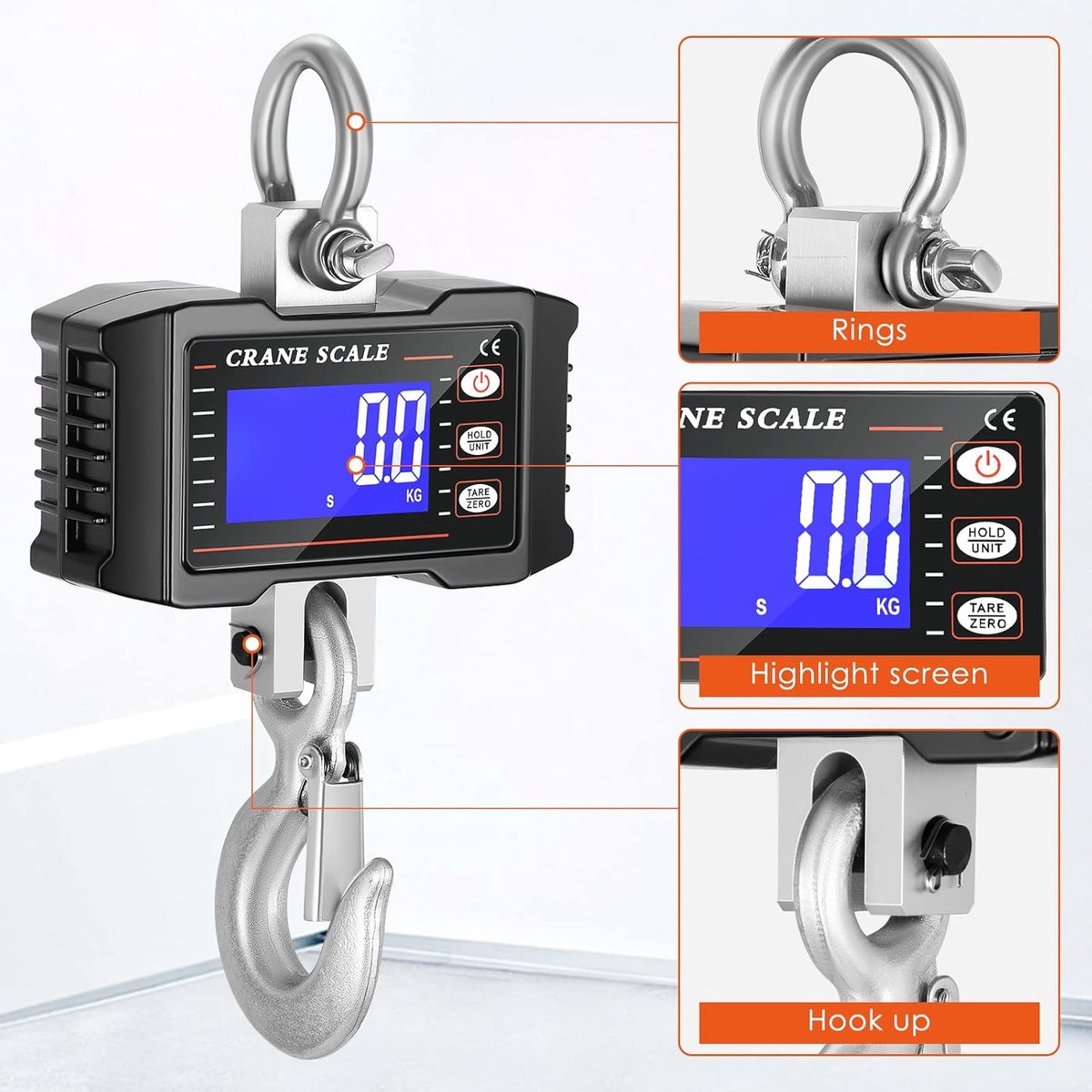 Electronic Hanging Scale, 1000 kg, Industrial Kitchen Scale, Electronic Scale, LED, Digital Scale, Hanging Hook with - ShopVlot