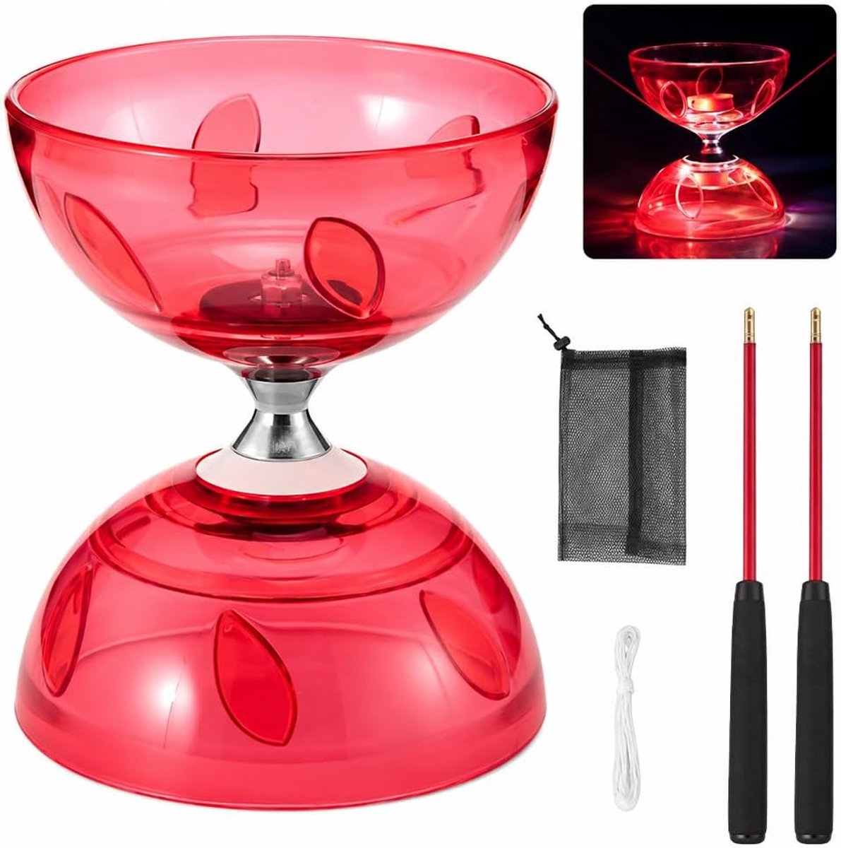 Diabolo met kogellagers, lichtgevende diabolo met 10 m touw, lichtgevende diabolo-set, jongleerset met kogellagers - ShopVlot