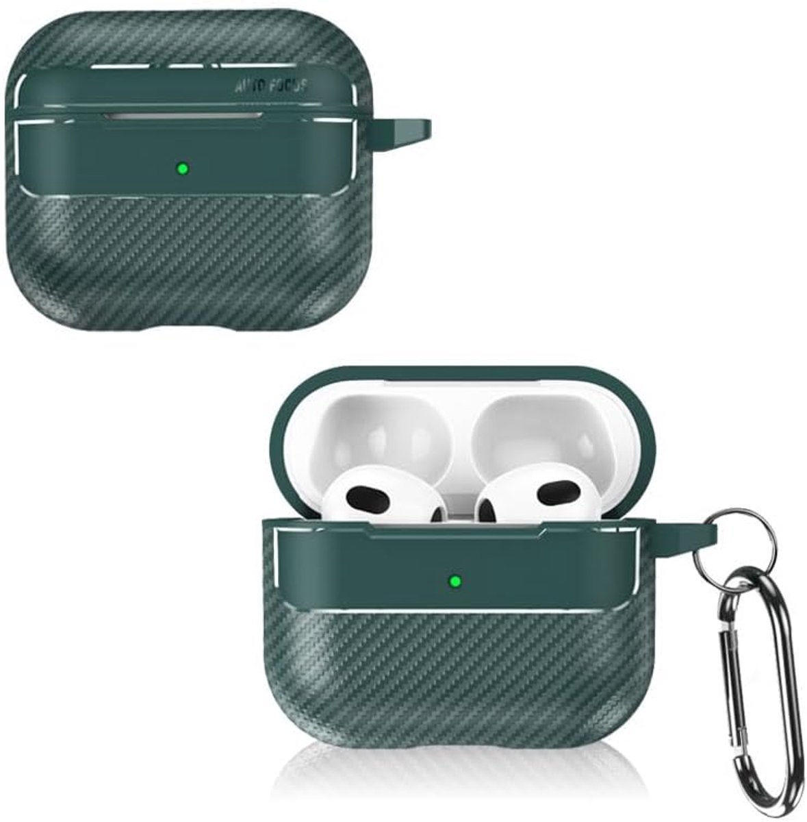 Compatible with AirPods 3 Generation Case, Carbon Fiber Texture Carabiner Case, Shockproof Protective Case, Wireless - ShopVlot
