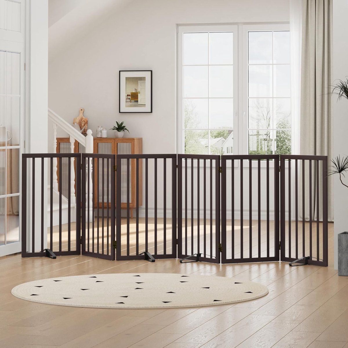 Dog Fence, High Freestanding Dog Fences for Doorways, 6 Panels (Brown) - ShopVlot