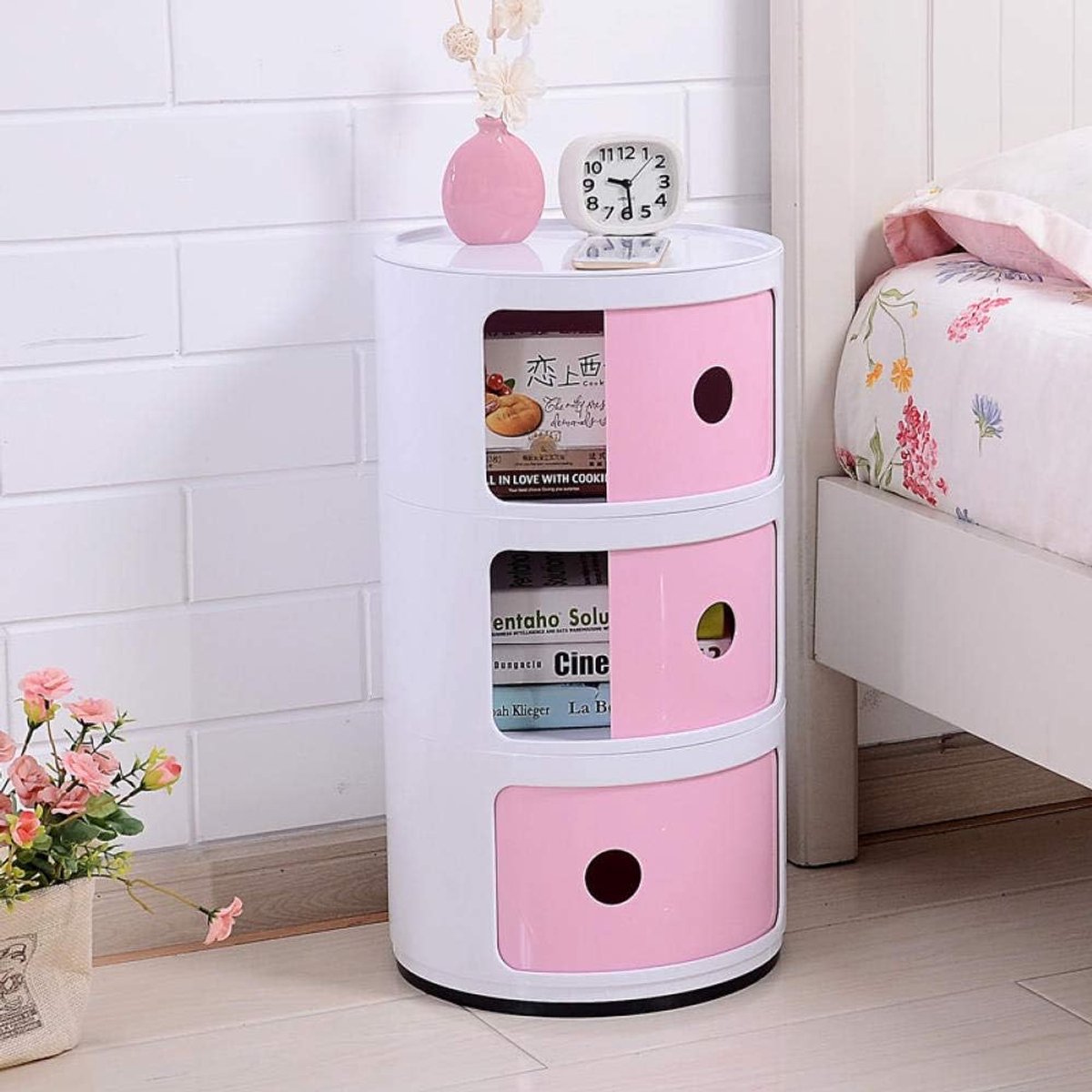 Mini bedside table plastic round locker bedroom corner simple modern free combination storage cabinet - ShopVlot