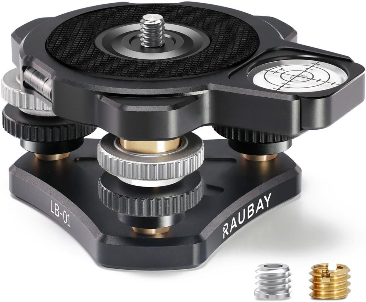 RAUBAY Tripod Leveling Base - Detachable Magnetic Bubble Level, ± 6° Tilt Range, CNC Aluminum 3/8" Mount Leveler for - ShopVlot