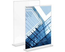 2 Pcs A4 Acrylic Sign Holders, Double-Sided Vertical Exhibition Stand, Plastic Paper Holder, T-Shaped Desktop Display - ShopVlot