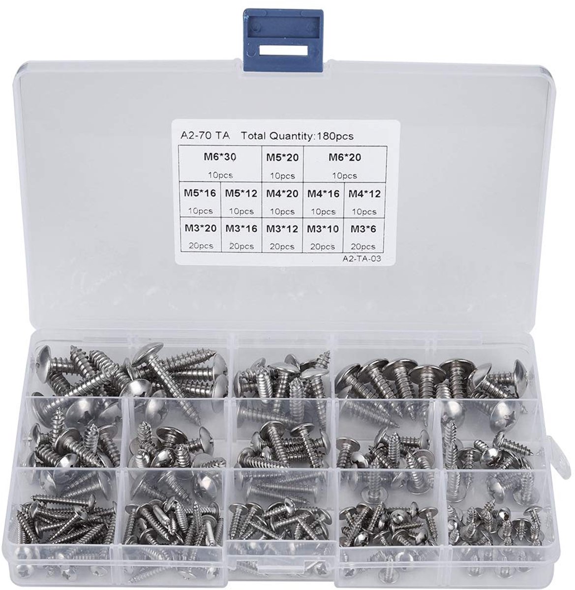 Watris Veiyi 180pcs M3 M4 M5 M6 Cross Self Tapping Screws Stainless Steel Plate Screws Flat Head Screws Assortment Kit - ShopVlot