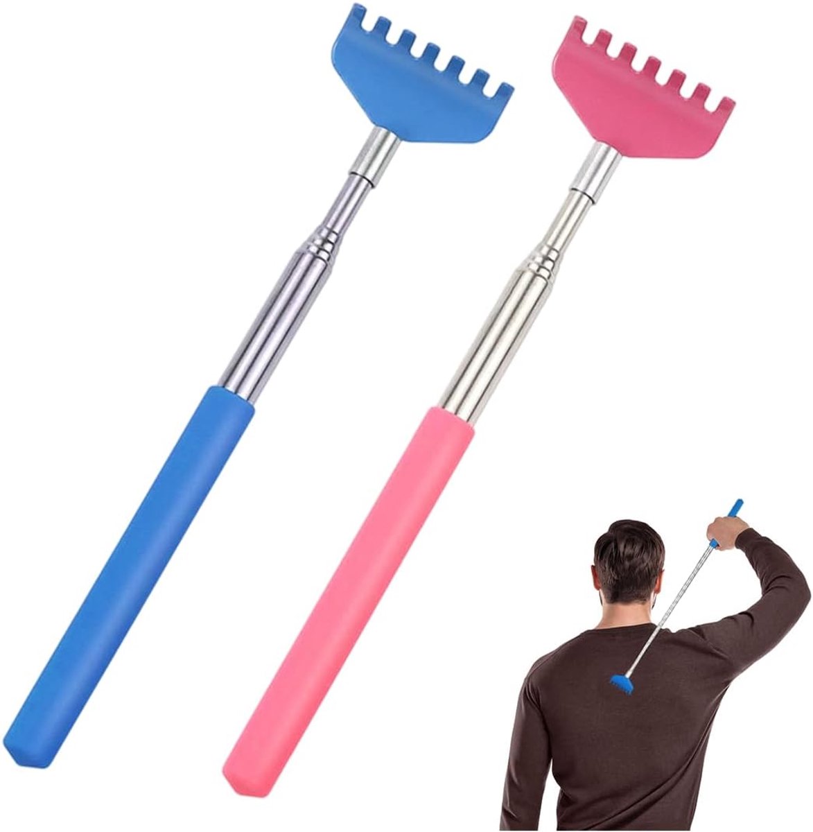 2 stuks telescopische rugkrabbers, telescopische rugkrabber van roestvrij staal, voor het verwijderen van jeuk - ShopVlot