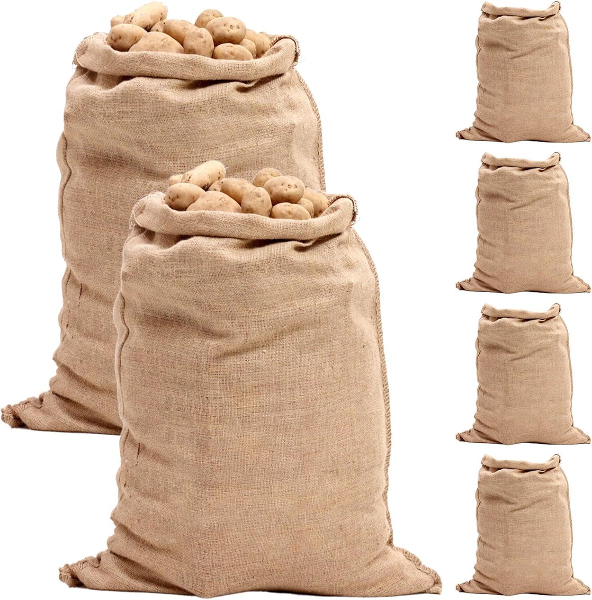 Pack of 6 XXL Jute Bags, 52 x 74 cm, 35 kg Load Capacity, Durable Jute for Food Storage - ShopVlot