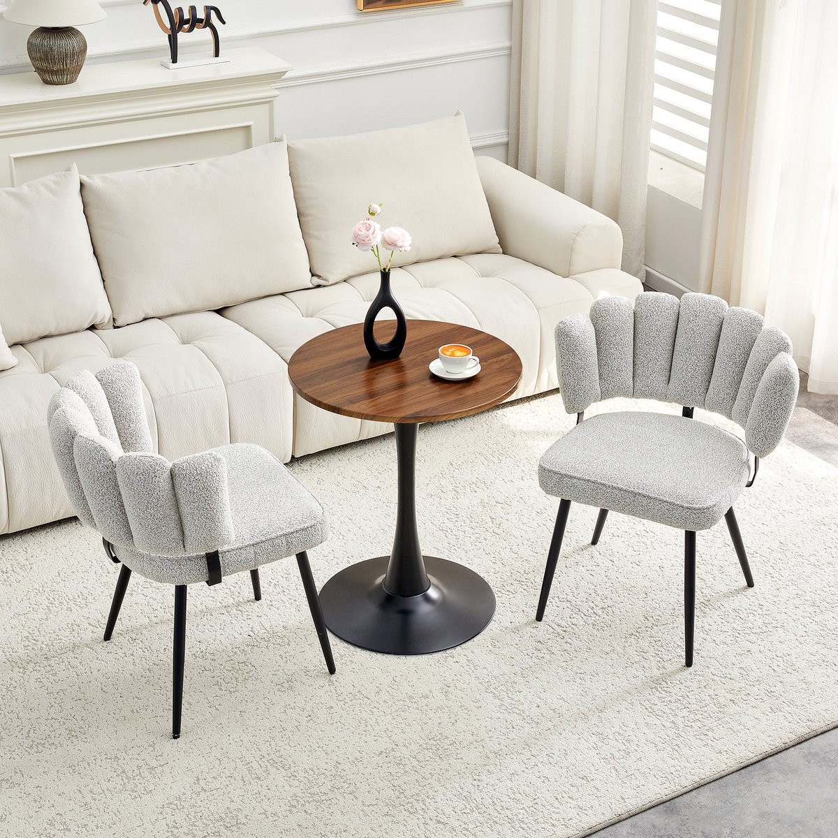 COVREO Set tafel en stoelen 60 cm walnut zwart, MDF tafelblad, 2 stoelen