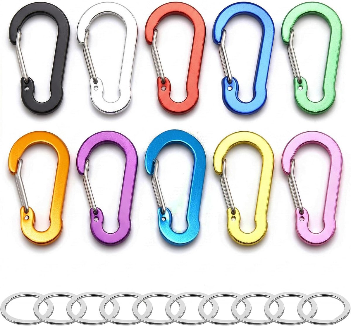 Kleine karabijnhaken, 10 stuks, 5 cm, mini-karabijnhaak, sleutelhanger, kleurrijke aluminium karabijnhaak, klein met - ShopVlot