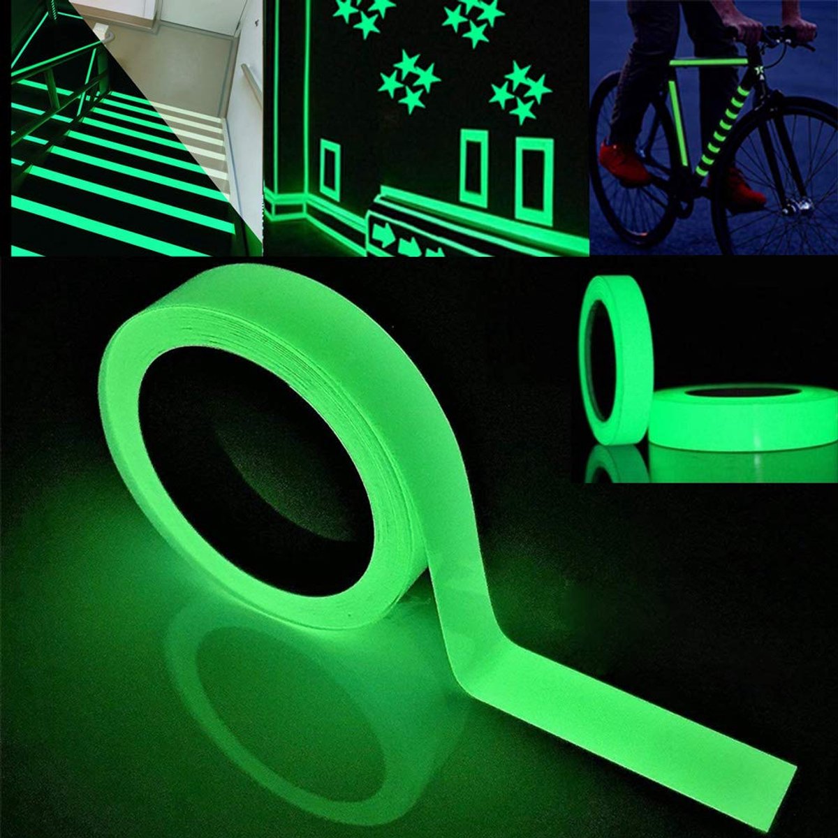 Premium 5m x 2cm Green Fluorescent Adhesive Tape, Luminous Phosphor Marker Tape, Self Adhesive Lightening Warning - ShopVlot