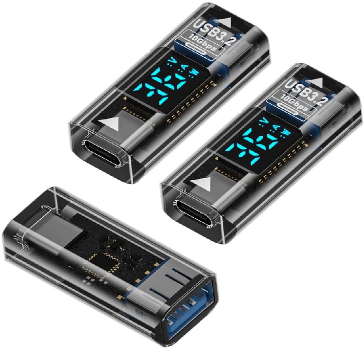cablecc 3 STKS USB-C Type-C naar USB Type-A Smart LED Display Vrouwelijke naar Vrouwelijke Gegevens Stroom Voltage - ShopVlot