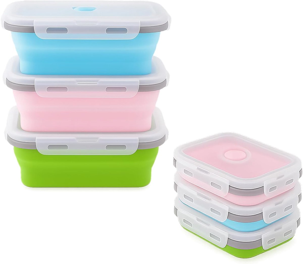 Foldable Silicone Lunch Boxes, Pack of 3, 500 ml, Foldable Bento for Microwave, Dishwasher, Freezer, Reusable Silicone - ShopVlot