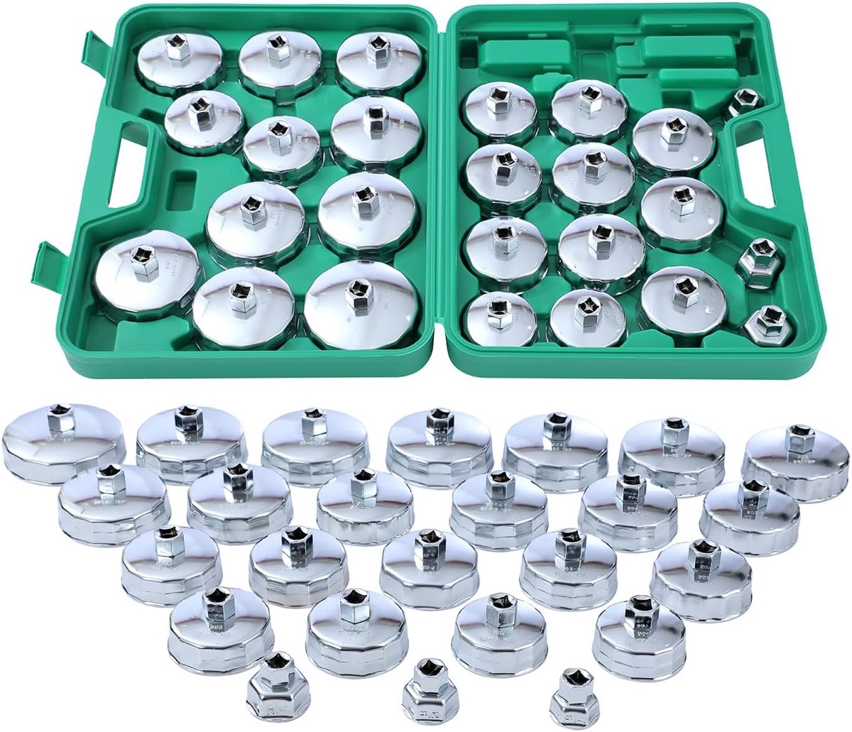 TOPWAY Oil Filter Socket Wrench Set 25 pieces, 1/2 Inch Hex Drive Stainless Steel Cup Type Oil Filter Socket Removal - ShopVlot