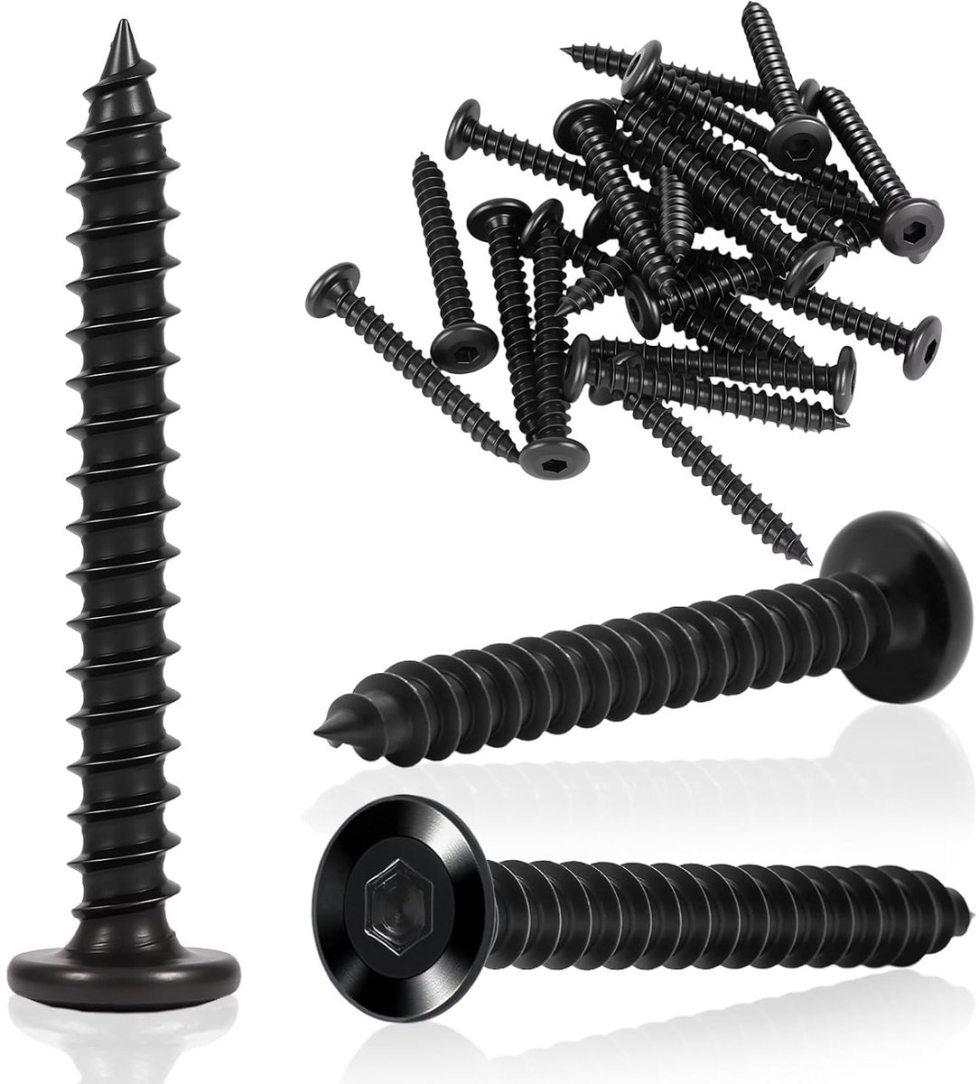 Houtschroeven M6x25mm - Zwart - Zelftappende platte kop - Voor meubelmontage - ShopVlot