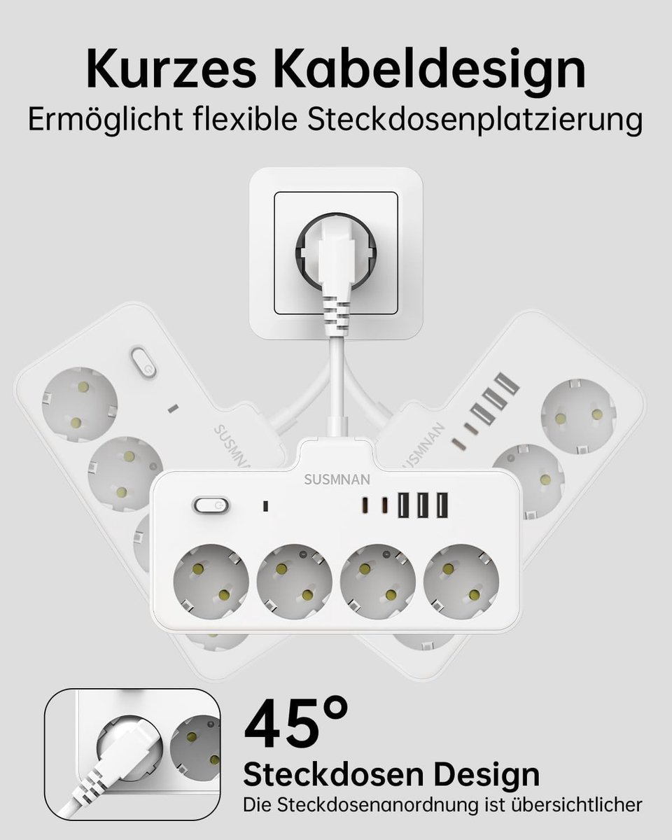 Stekkerdoos met USB - Zwart - 4-voudig Stopcontact met Schakelaar - 3 USB-A en 2 USB-C Poorten - Voor Thuis en Kantoor