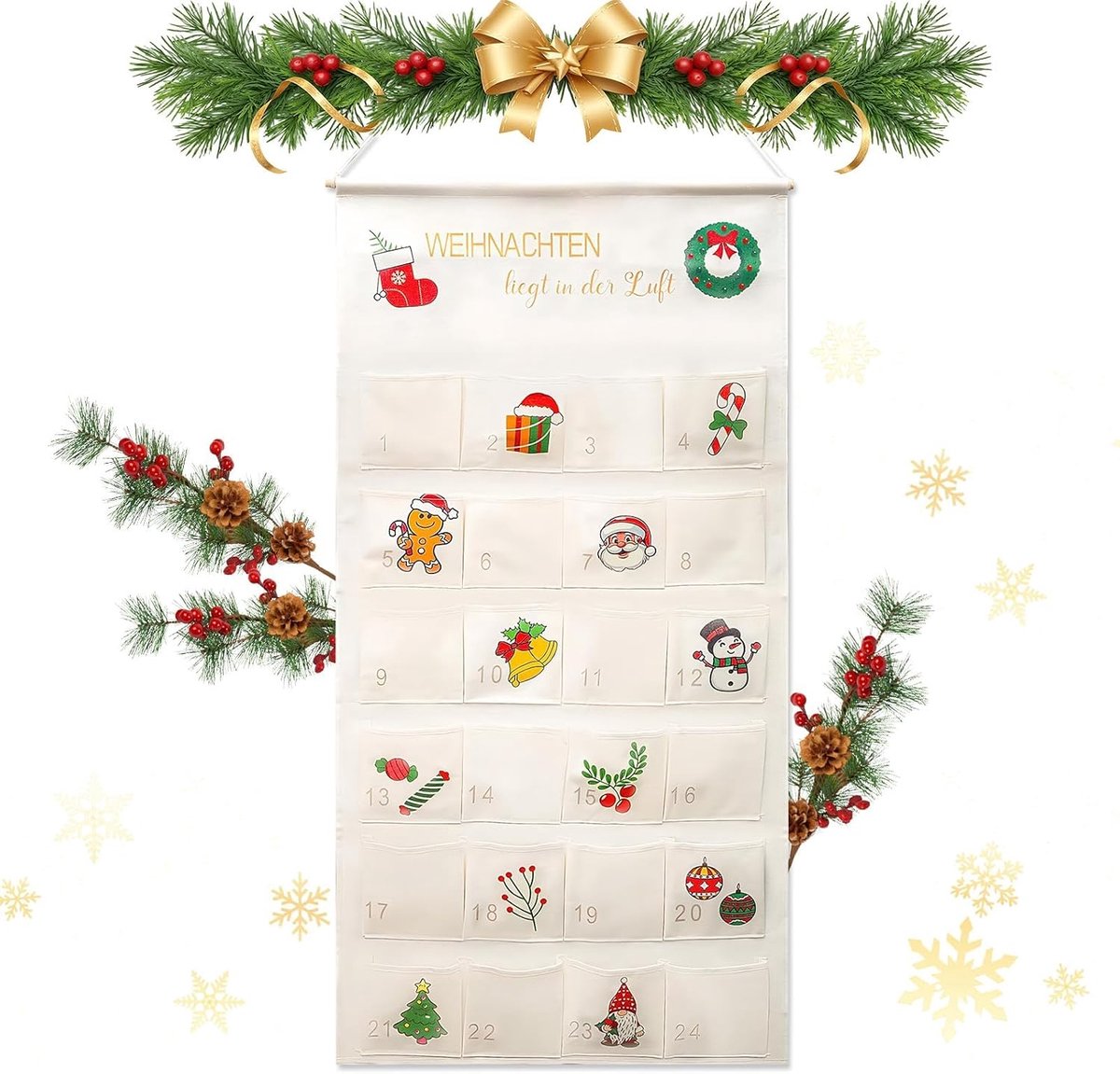 Adventskalender voor vullen 100 x 50 cm - herbruikbaar - 24 vakken - dagelijkse verrassing voor kerst - ShopVlot