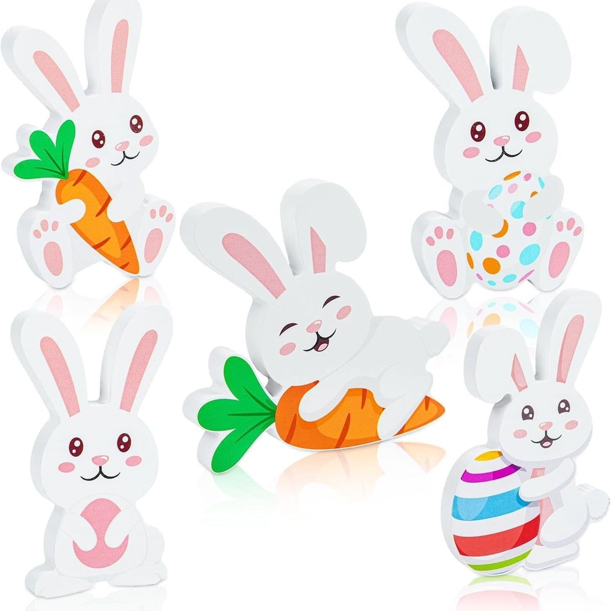 Houten paashaas tafeldecoraties - 5 stuks - schattige konijnvorm - ideaal voor lentefeest - ShopVlot