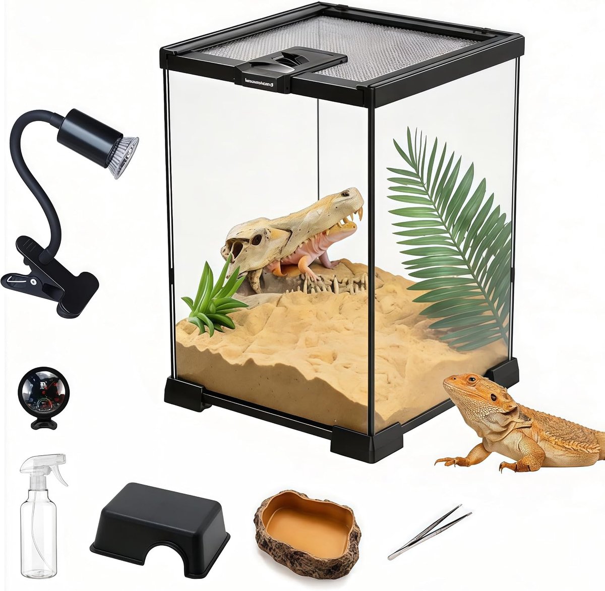 Terrarium set 20 x 20 x 30 cm - met reptiel lamp en thermometer - complete accessoires - ideaal voor reptielen - ShopVlot