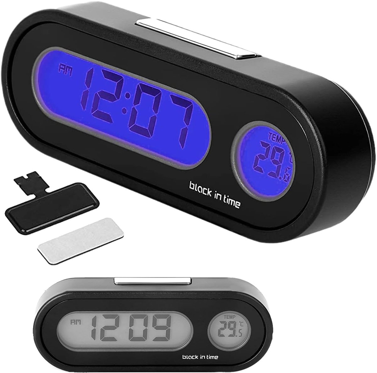 Digitale autoklok met thermometer - LCD met achtergrondverlichting - tijd en temperatuur in één - ShopVlot