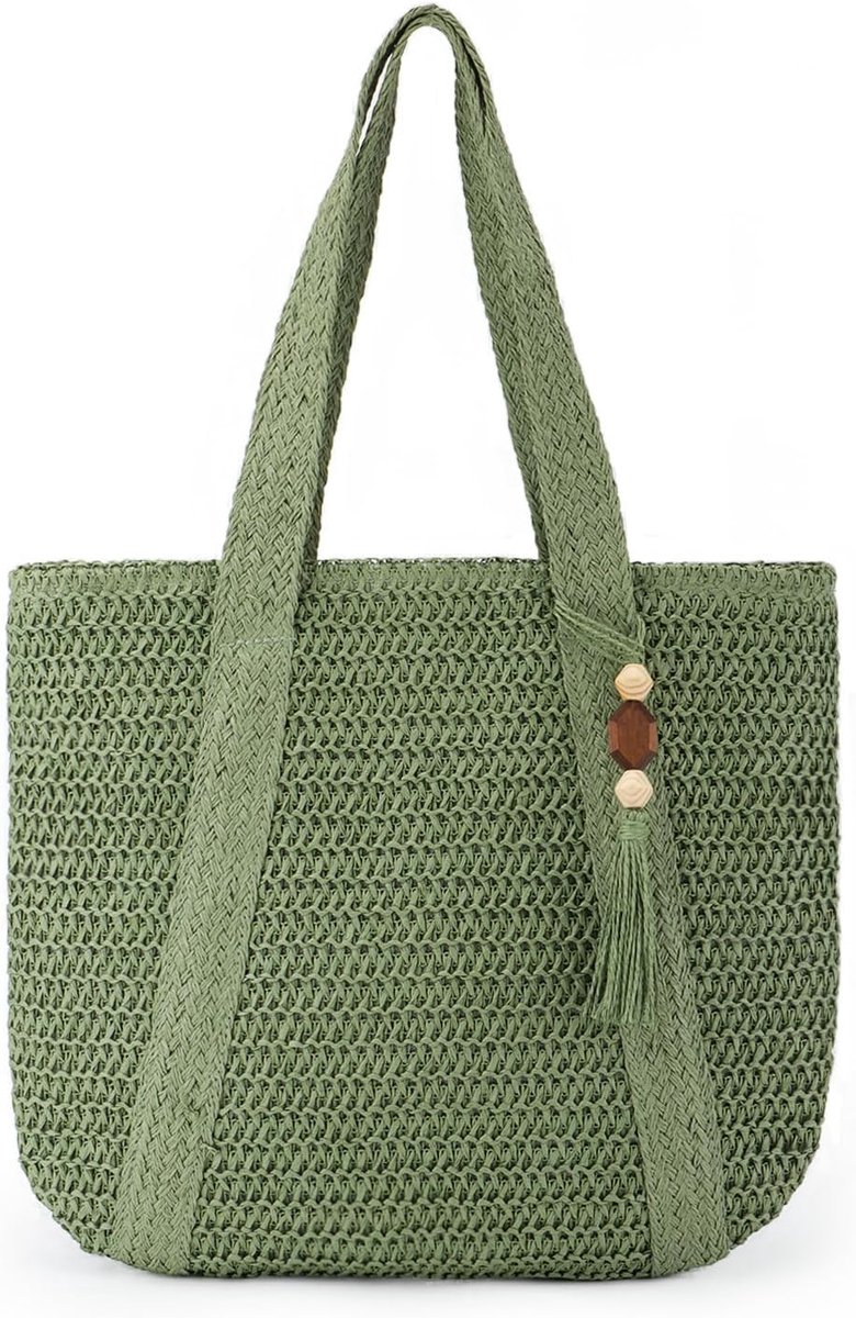 Woven tote bag - grote strandtas - van stro - met franjes voor een stijlvolle look - ShopVlot