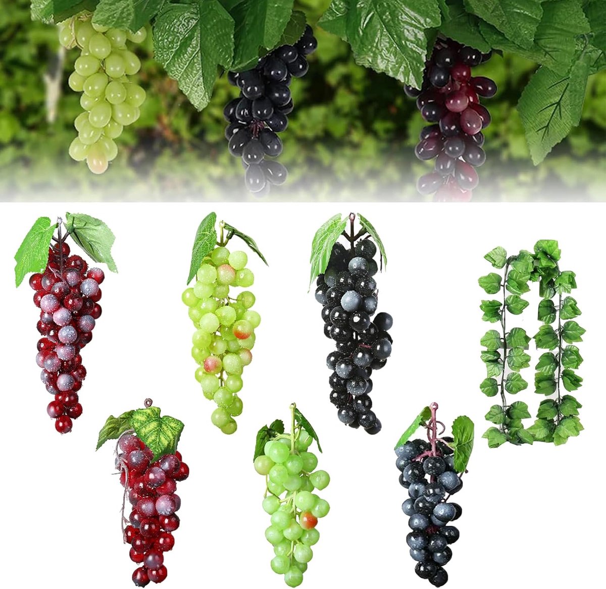 Kunststof druiventros 7 stuks - levensechte fruitdecoratie - duurzaam en eenvoudig schoon te maken - voor huis en tuin - ShopVlot