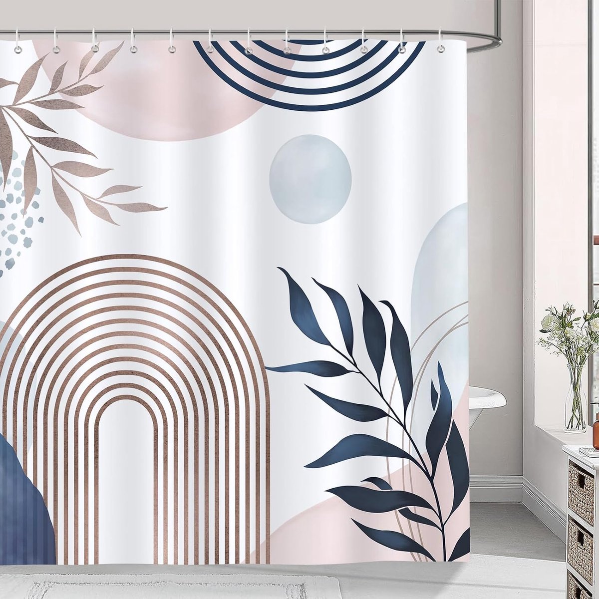 Douchegordijn 180x180cm - Polyester - Boho Design met bladeren - Modern en minimalistisch - ShopVlot