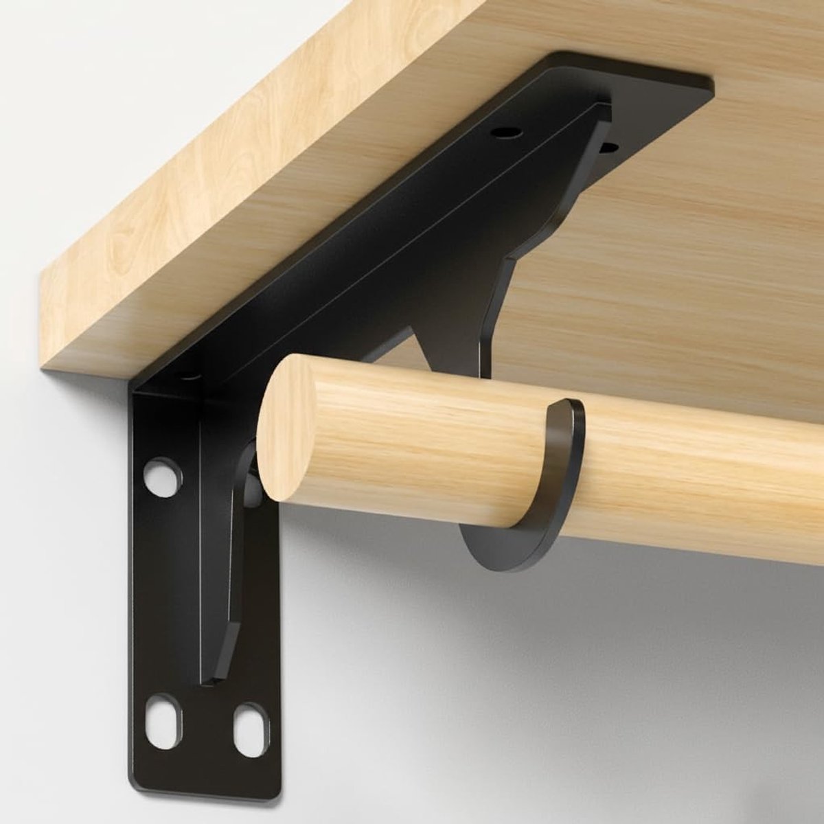Hoekplankdrager met Haken, 28.5 cm, Metalen Plankrek voor Wandmontage, 70 kg Draagvermogen, 2 Stuks, Zwart - Ideaal voor Organisatie en Ruimtebesparing