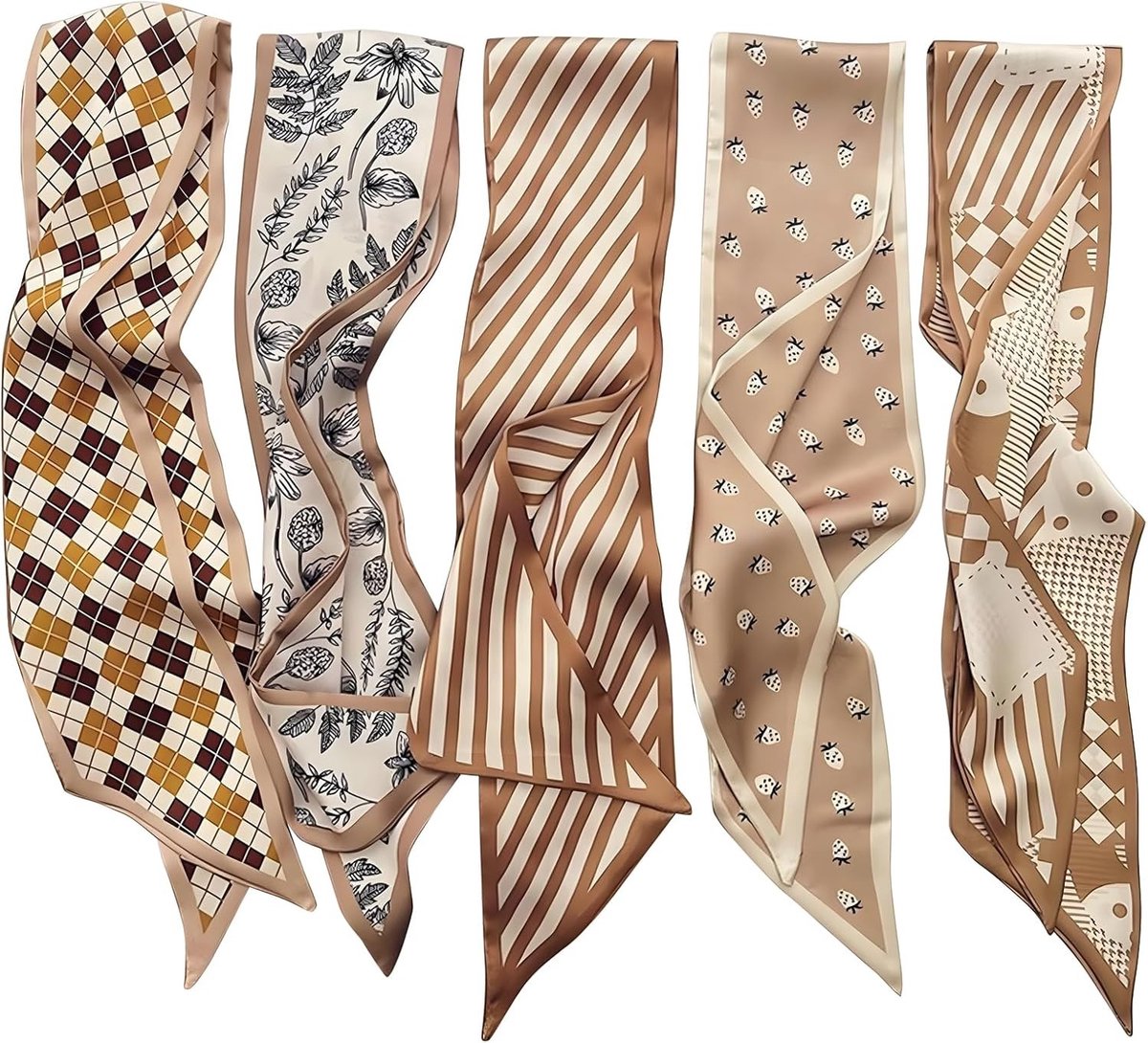 Vrouwelijke hoofddoeken set van 5 - Sjaals van satijn voor haar, modeaccessoires en haarstyling