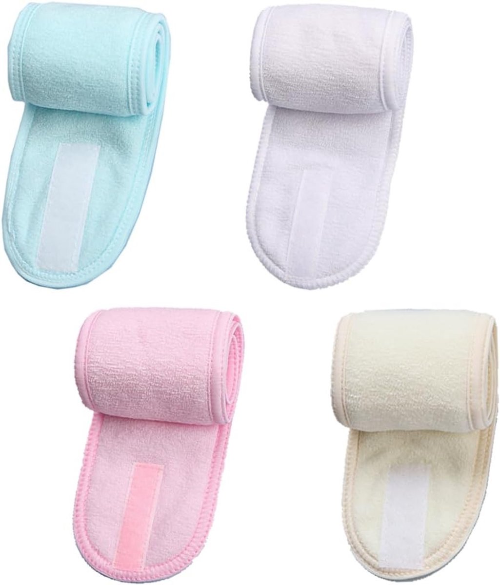 Verstelbare Haarbanden voor Vrouwen - 4 Stuks in Terry Cloth voor Make-Up, Spa, en Yoga - Groen, Roze, Wit, Geel