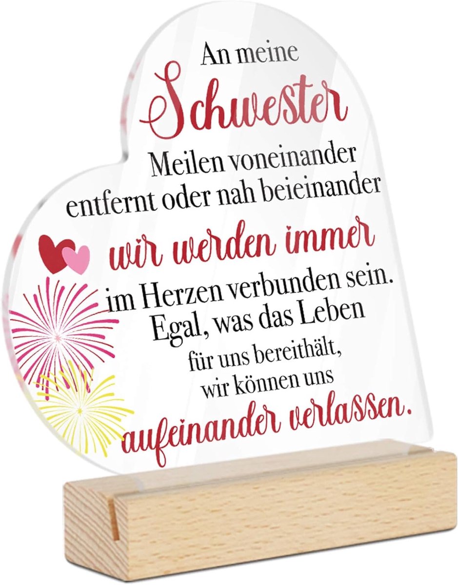 Putuo Decor Acrylic decoration with wooden base - To my sister - warm message about belonging - ShopVlot