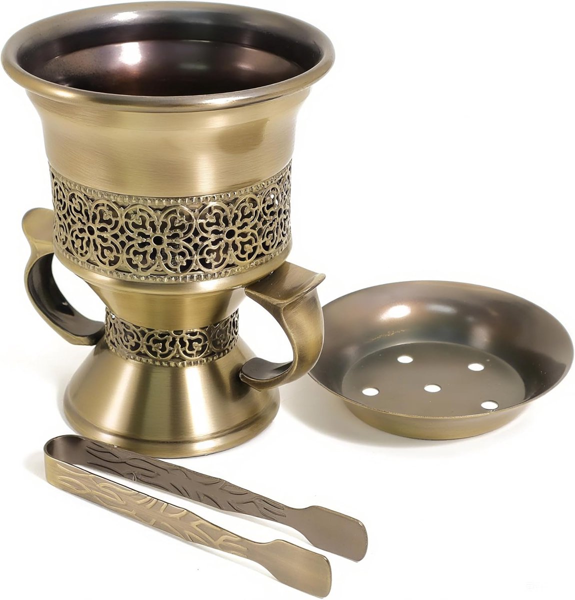 Classic Incense Burner with Tongs, 11.5cm Metal Old and Bakhoor Burner for Resin, Charcoal, White Sage and Cones - ShopVlot