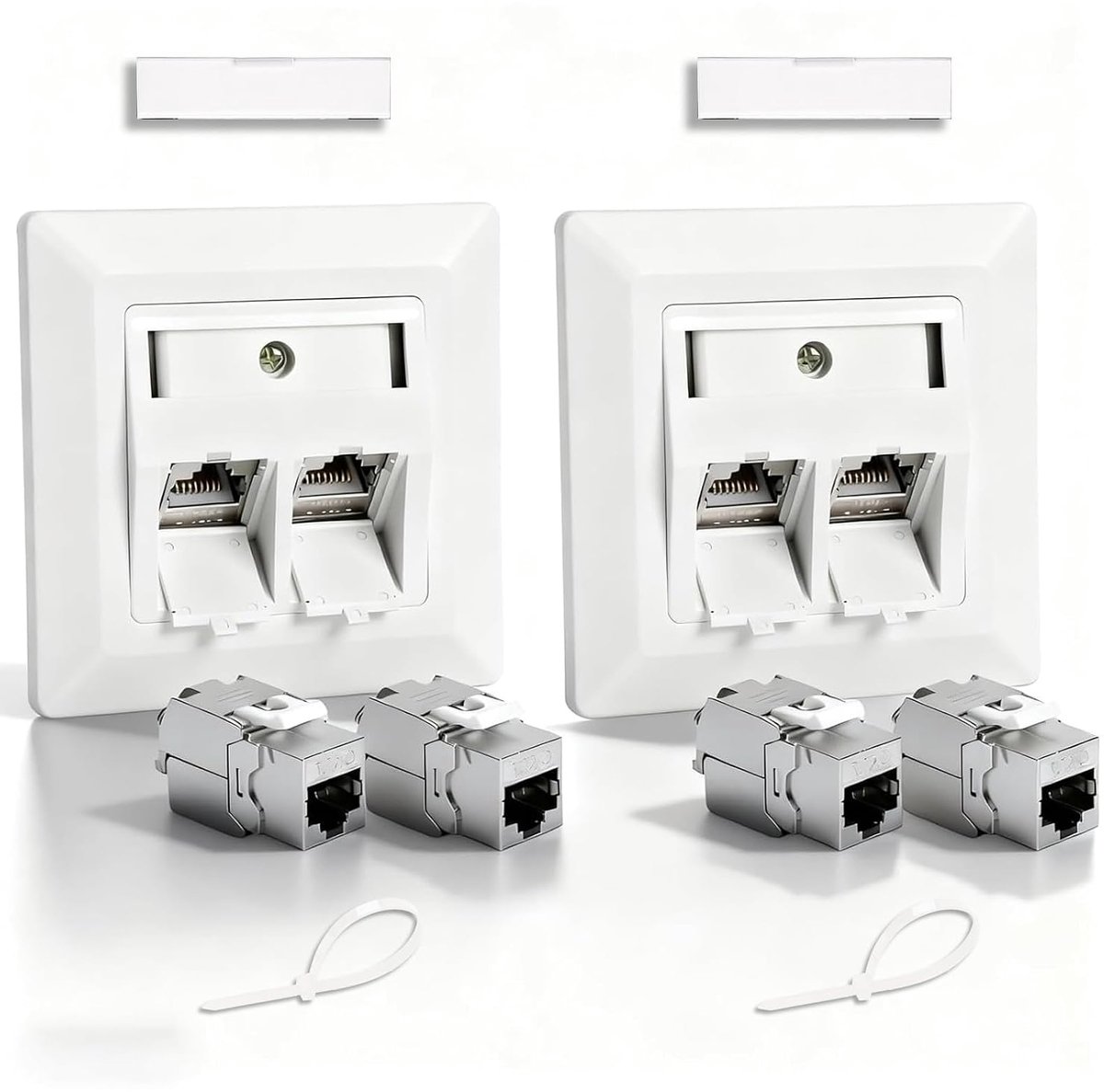 2 x 2-Port CAT 7 Network Socket Flush-Mounted + 4 x CAT 7 Keystone RJ45 Module, CAT Network Installation Cable, Fully - ShopVlot