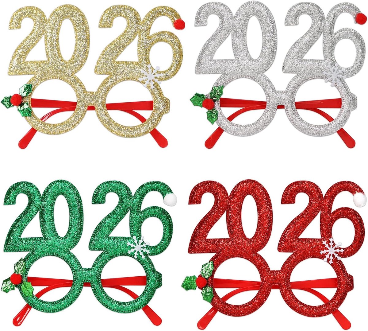 Pack of 4 Christmas Glasses, Christmas Party Glasses, Festive Accessories, Plastic, Glitter Without Glasses - ShopVlot