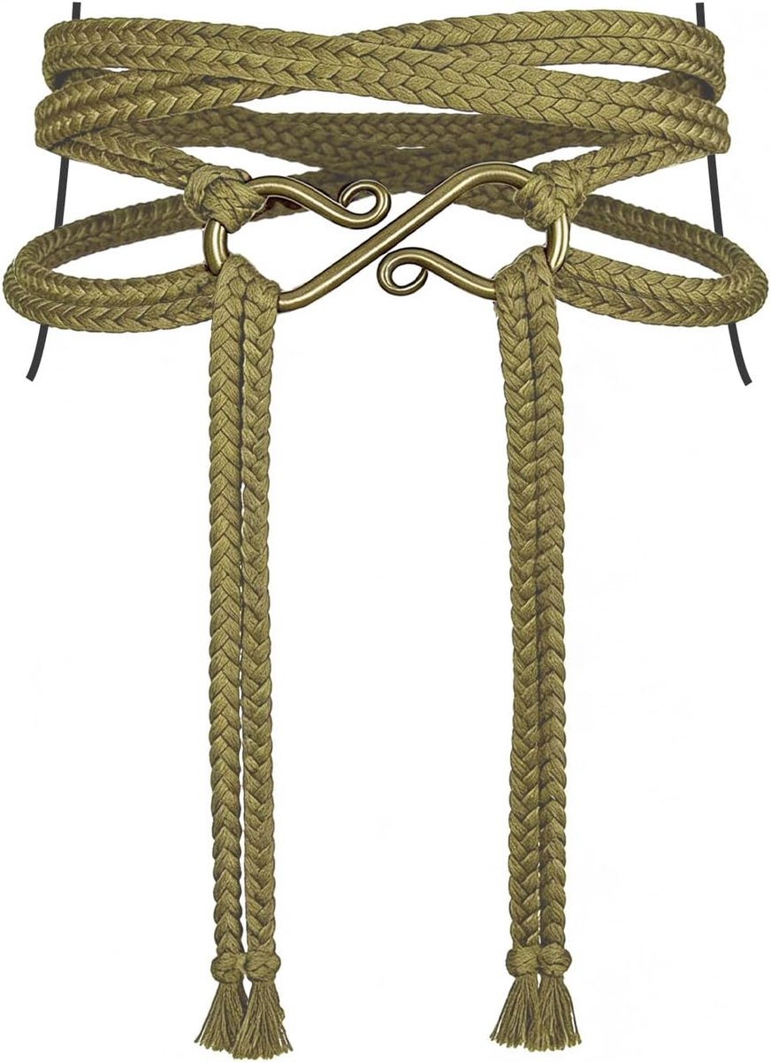 HiiFeuer Medieval Rope Belt with Metal Buckle, Renaissance Adjustable Long Rope Belt for Dresses Viking Cosplay Ren - ShopVlot