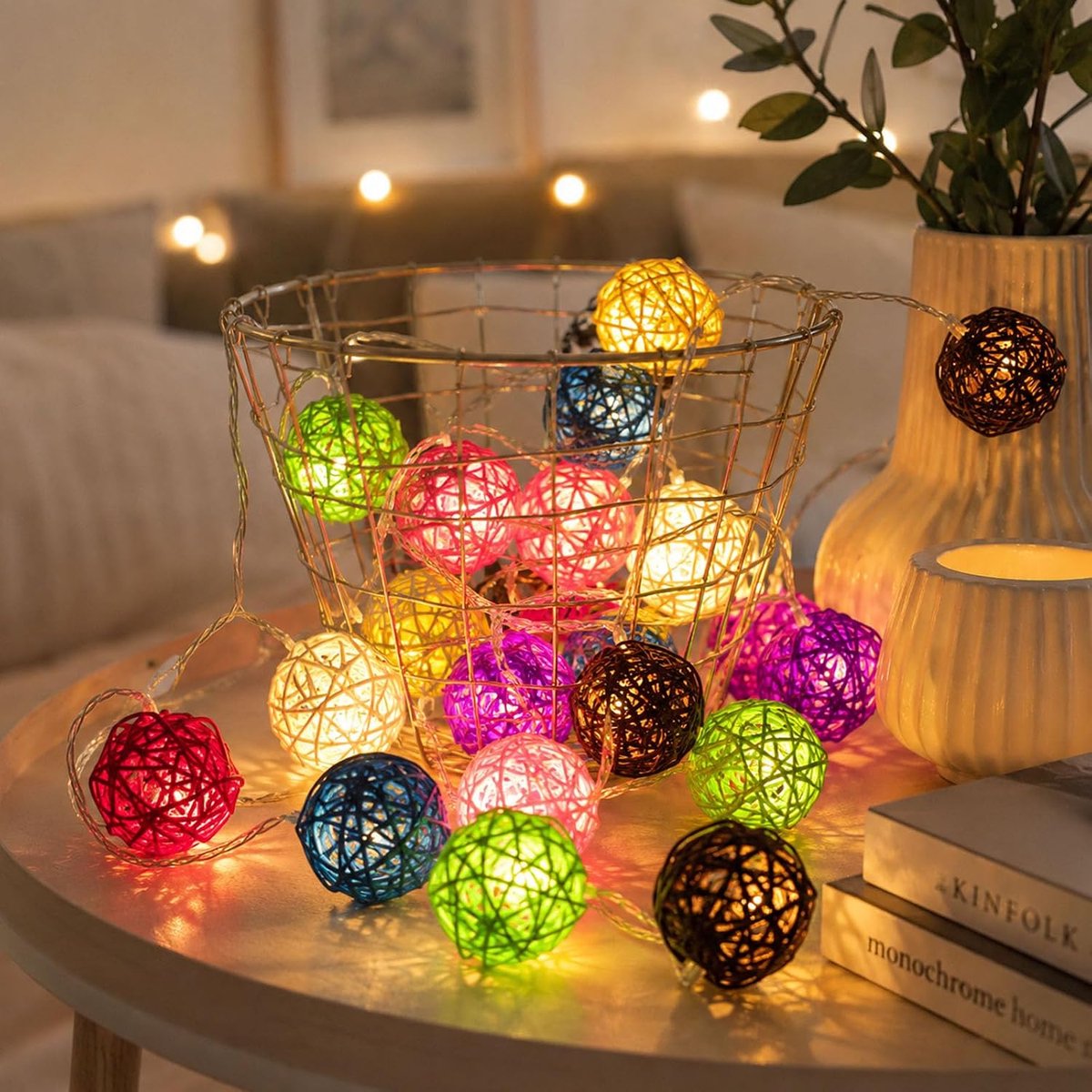 ALEGRE® 1,5 m 10 m rotanballen lichtketting batterij (veelkleurig) - ShopVlot