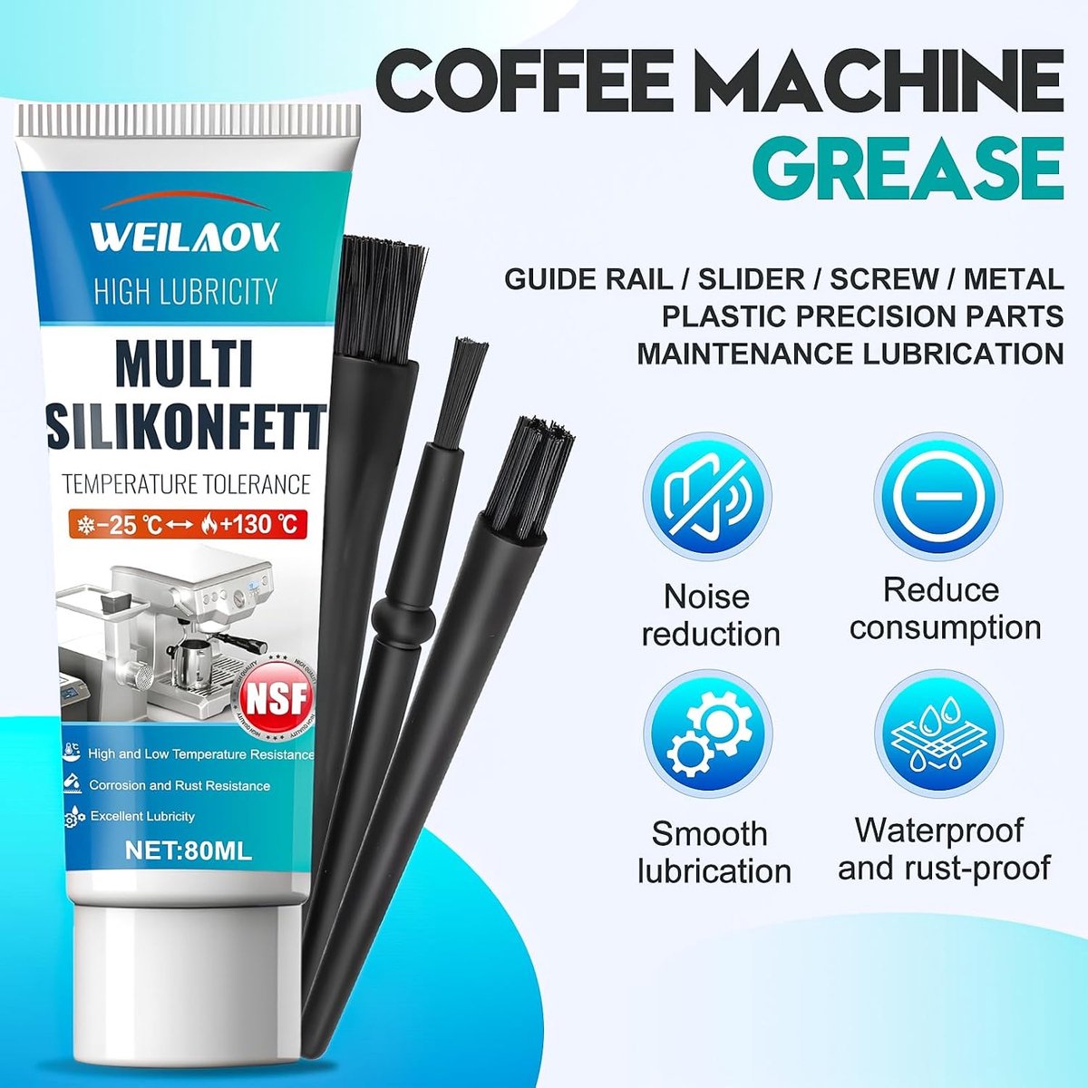 Food Grease for Coffee Maker, Food Silicone, 80 ml - Silicone grease, universal grease for coffee makers, O-seals - ShopVlot