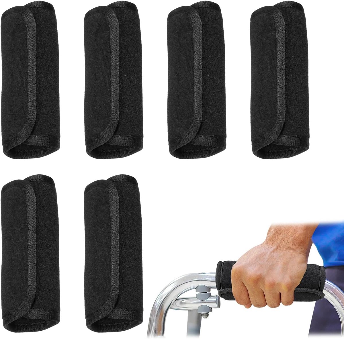 Krukken handvat kussen, krukken bekleding 6 stuks zwart - Ademend, zacht en absorberend, antislip, eenvoudige montage - ShopVlot