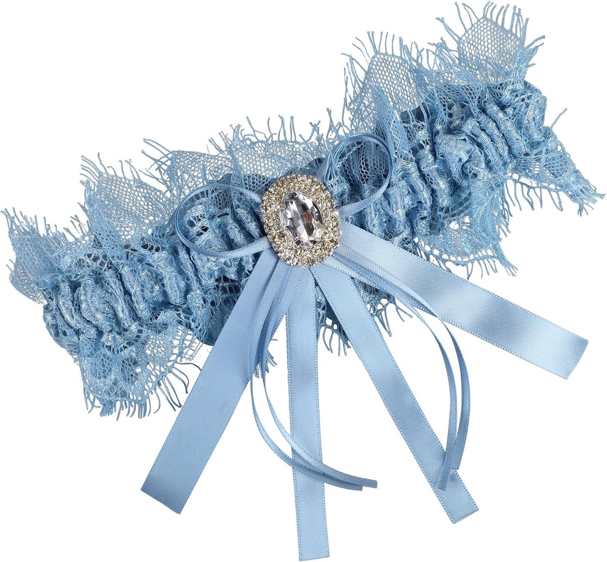 Kousenband Blauw Bruiloft, Elegante Kousenband met Kant en Strik, Handgenaaid Blauwe Kousenband, Bruidsaccessoire - ShopVlot