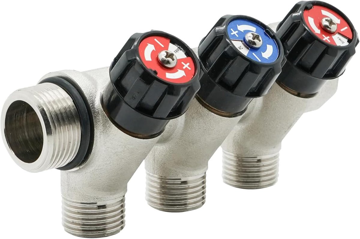 VANCOCO 3-weg waterverdeler van vernikkeld messing - inlaat 3/4 inch, 3 uitlaten 1/2 inch - ShopVlot