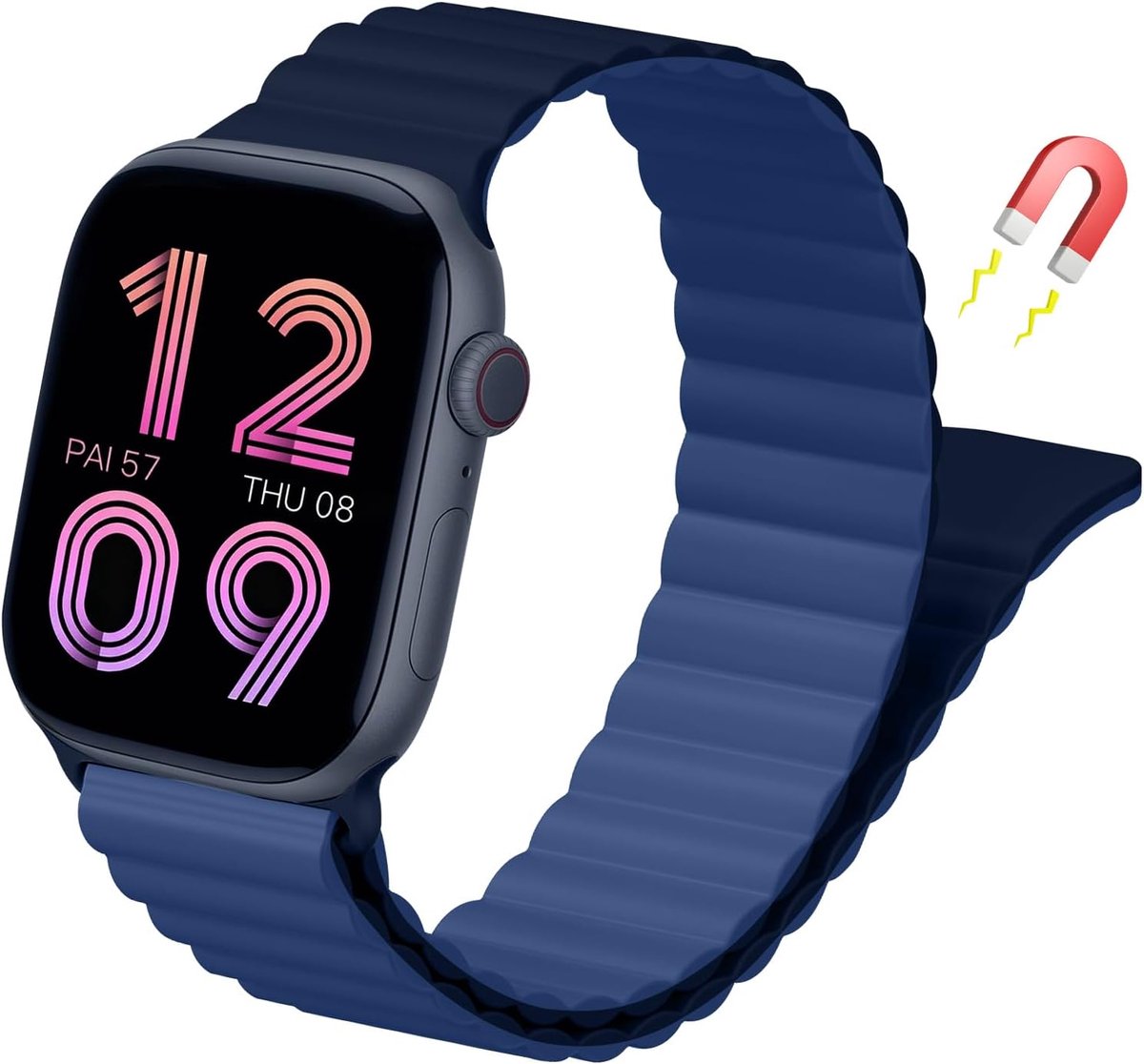 Magnetische armband, compatibel met Apple Watch 46/45/44/42/49 mm, aan beide zijden bruikbare siliconen bandjes voor - ShopVlot