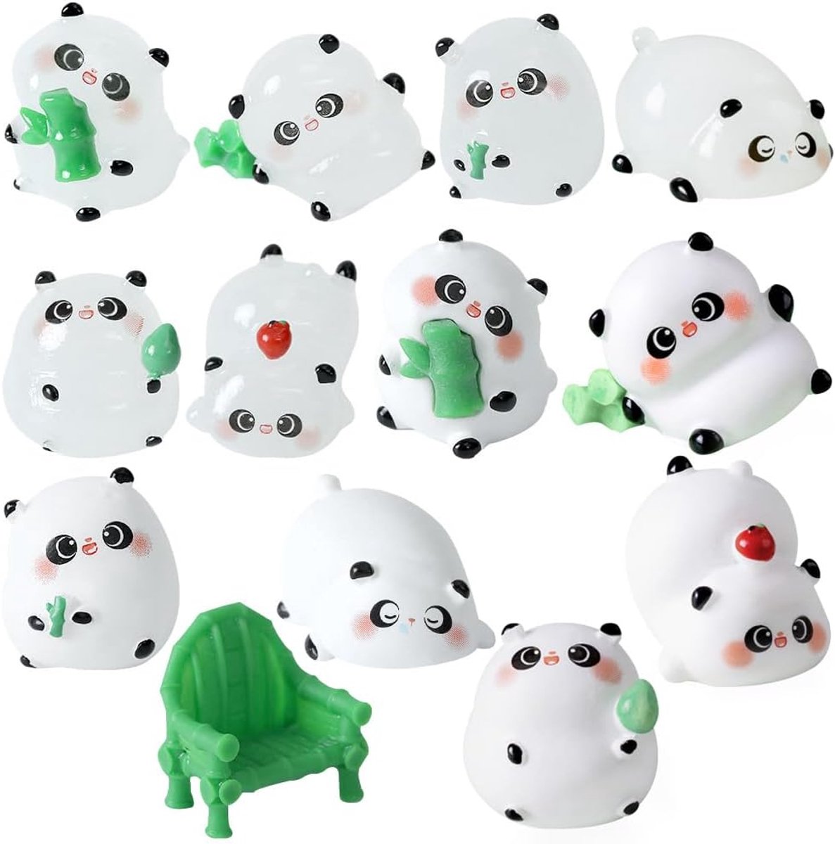 13 Pcs Luminous Panda Figures Cake Decoration Panda Decoration Resin Ornaments Garden Decoration Craft Flower Pot - ShopVlot