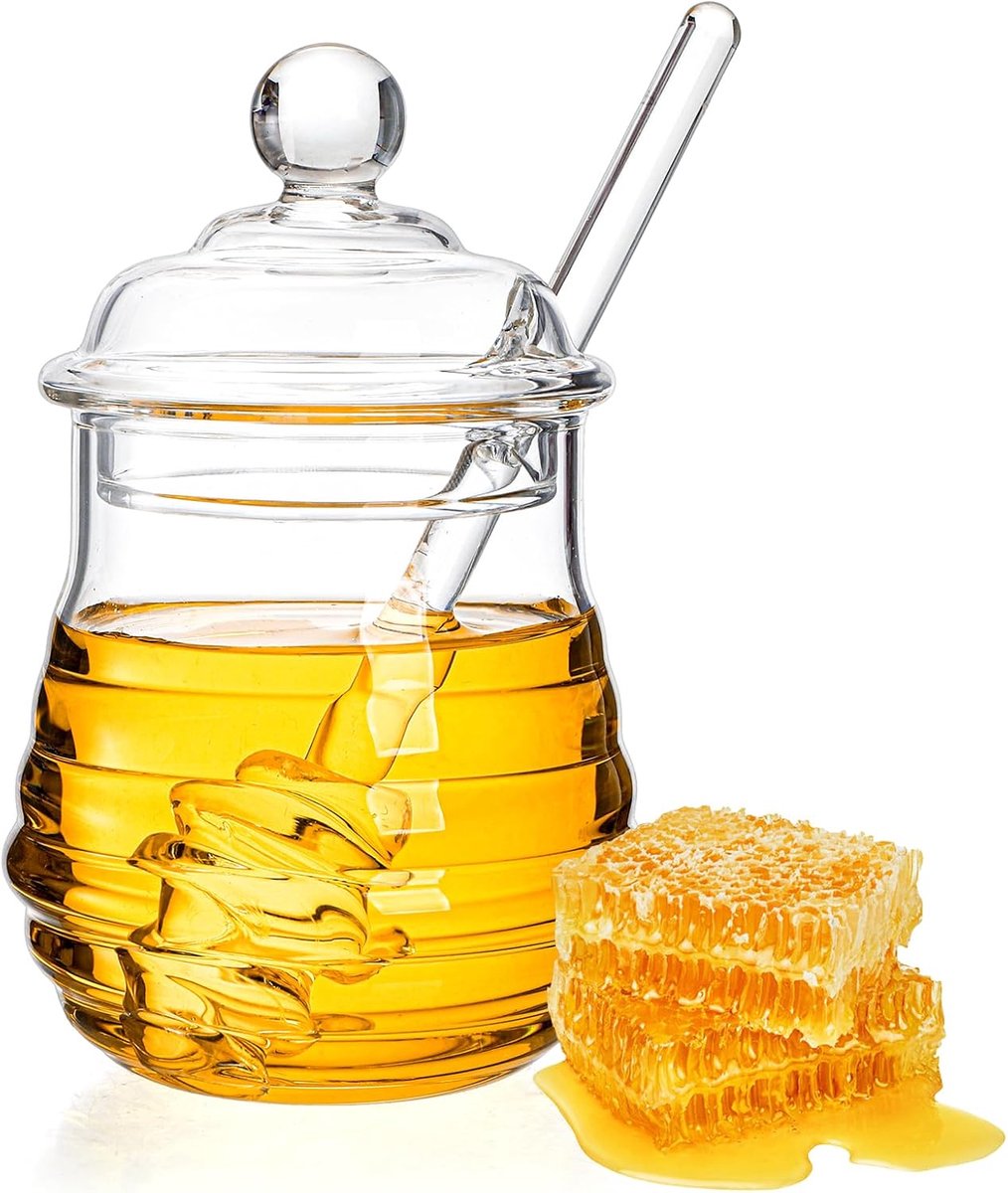 Lawei Honey jar with spoon and lid made of heat-resistant glass 284 g - ShopVlot