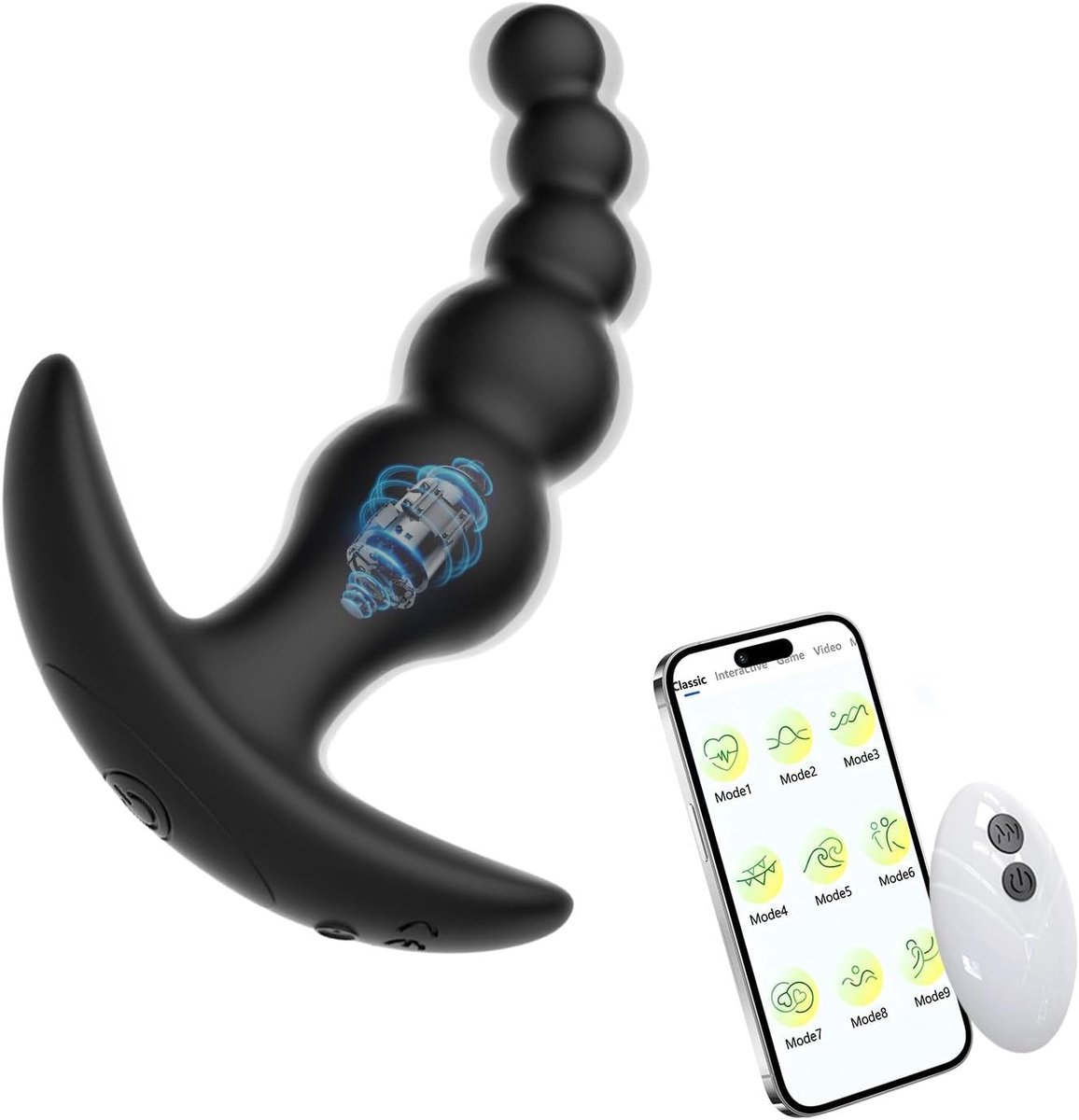 Anale vibrator met vijf kralen, app- en afstandsbediening, anale plug voor prostaatstimulatie voor mannen, anale plug - ShopVlot